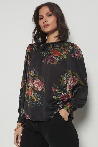 Roses All-Around Blouson Top, Black, image 1